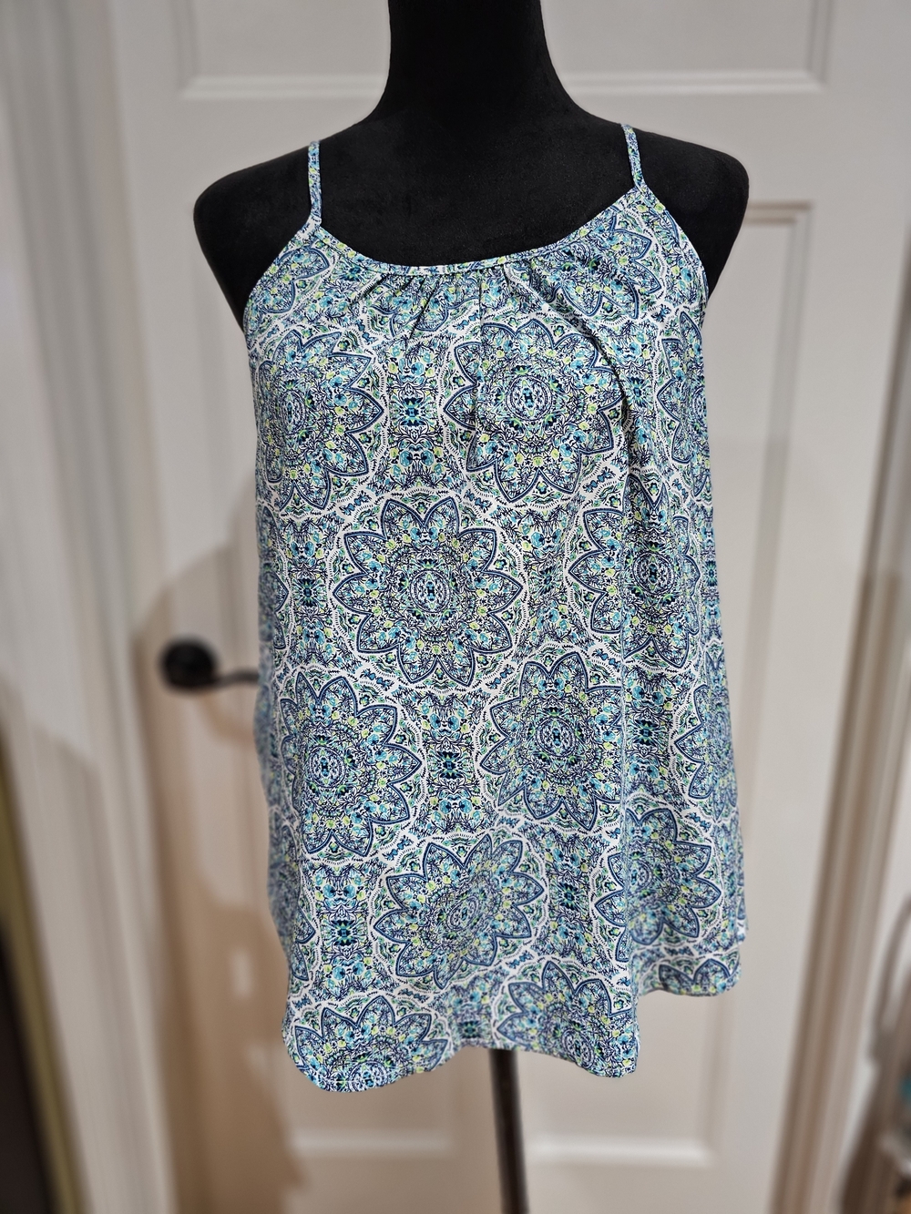 Women’s Blue Medallion Print Spaghetti Adjustabke Strap Tank Top